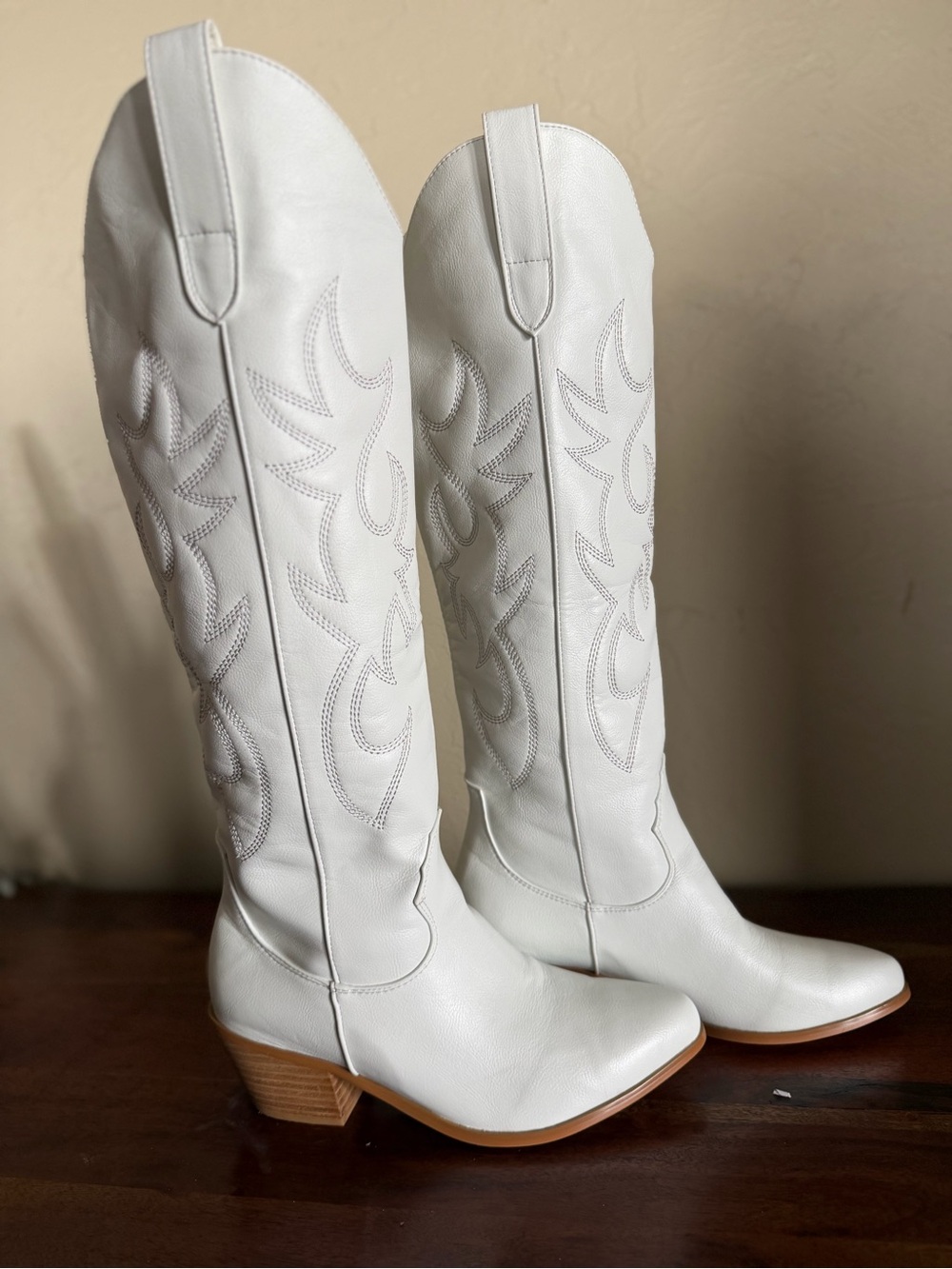 Source Unknown White Over-the-Knee Western Boots